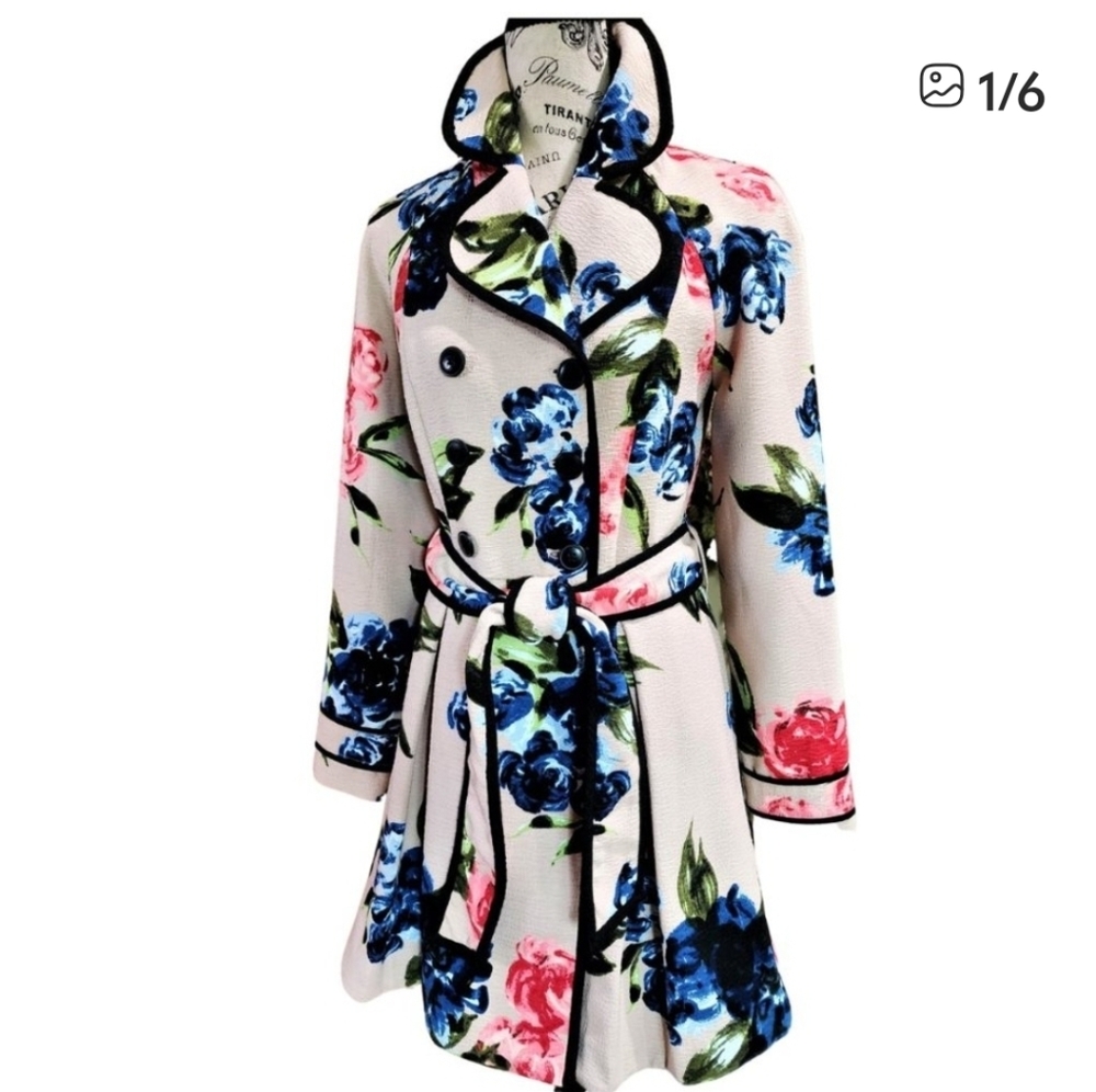 Elle Floral Trench Coat - Blue and Pink